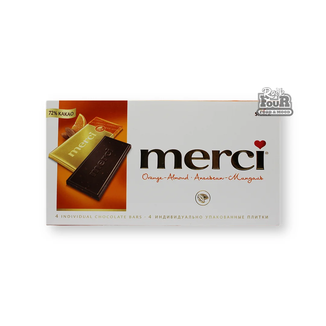 Bitter chocolate "Merci" with orange juice and almond slices 100g